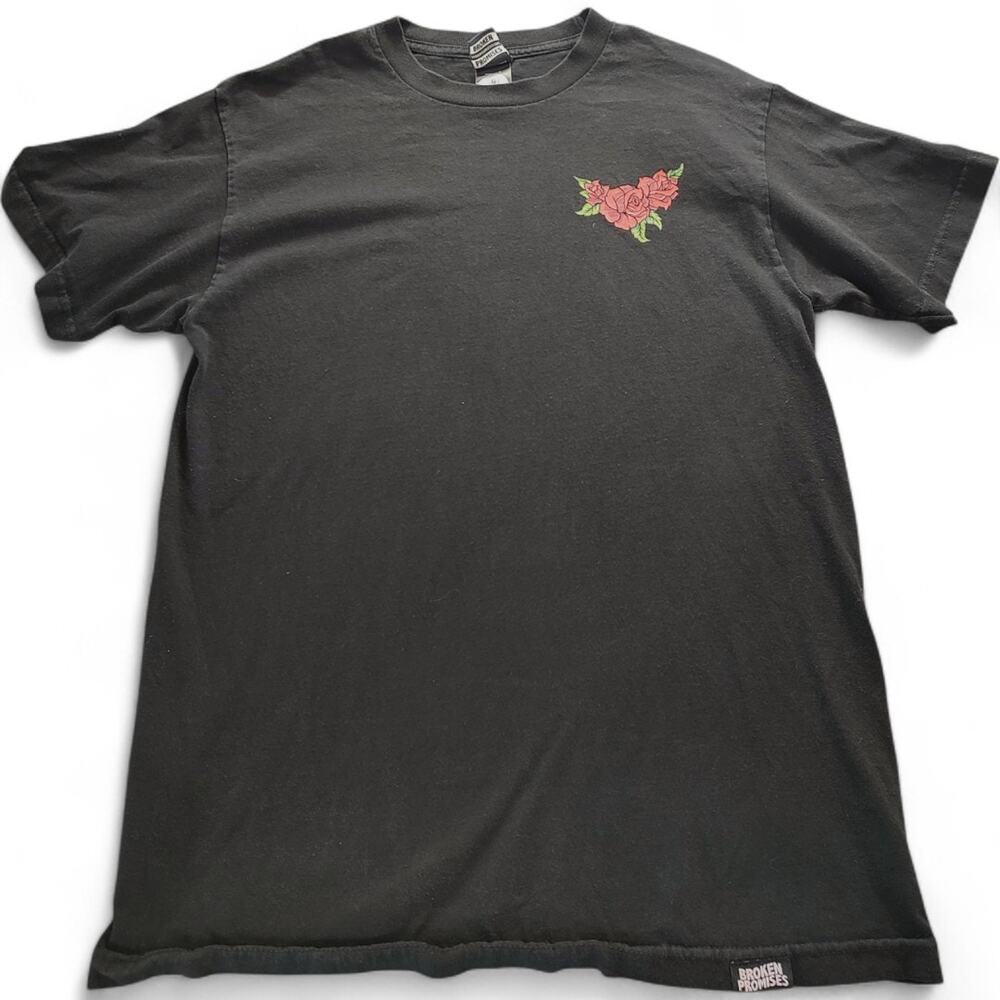 Broken‎ Promises Grunge Rose Graphic J-Pop Kanji Streetwear Tee M Indie Sleaze - Picture 2 of 8
